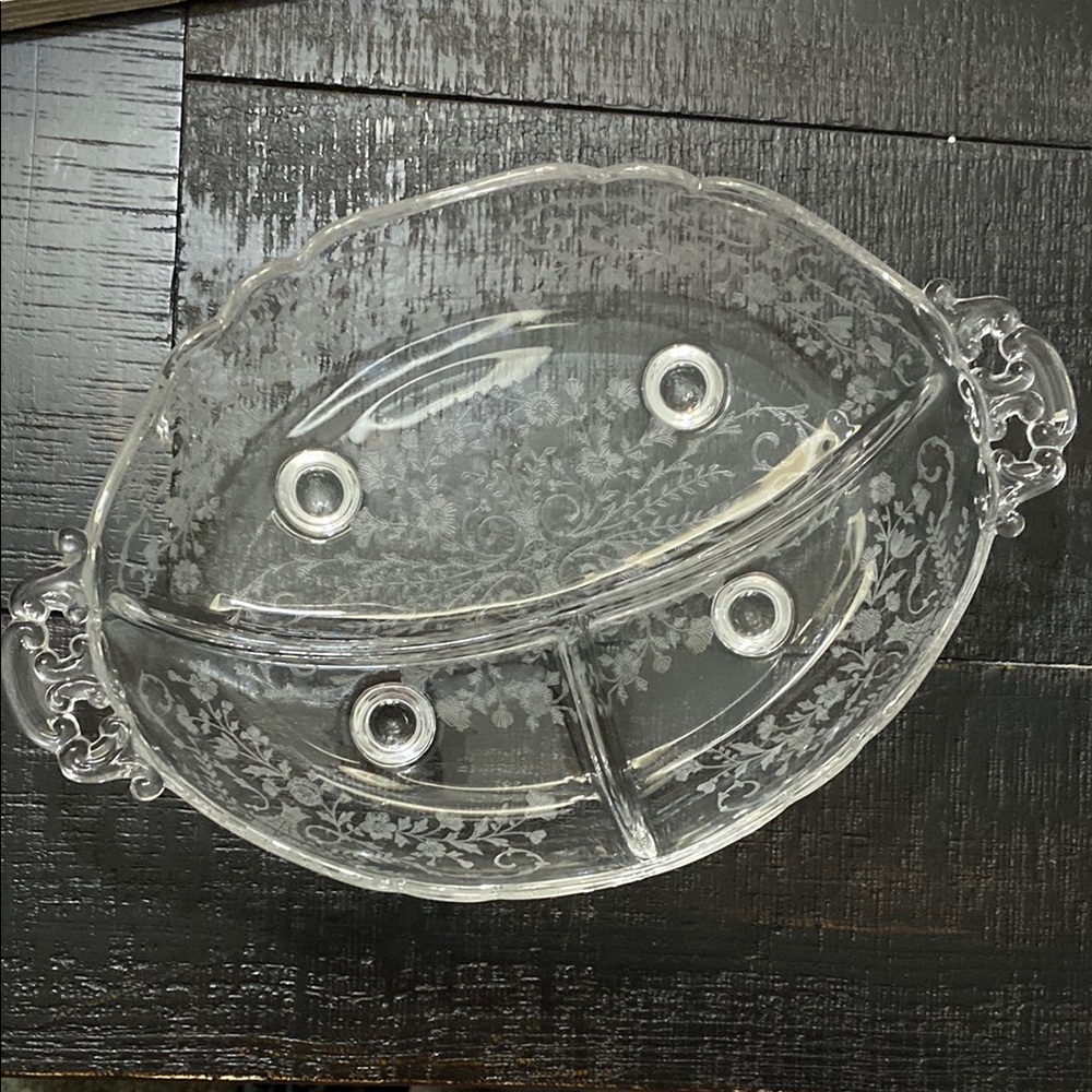 Elegant Vintage Clear Cambridge Glass Glass Divided Serving Dish!
